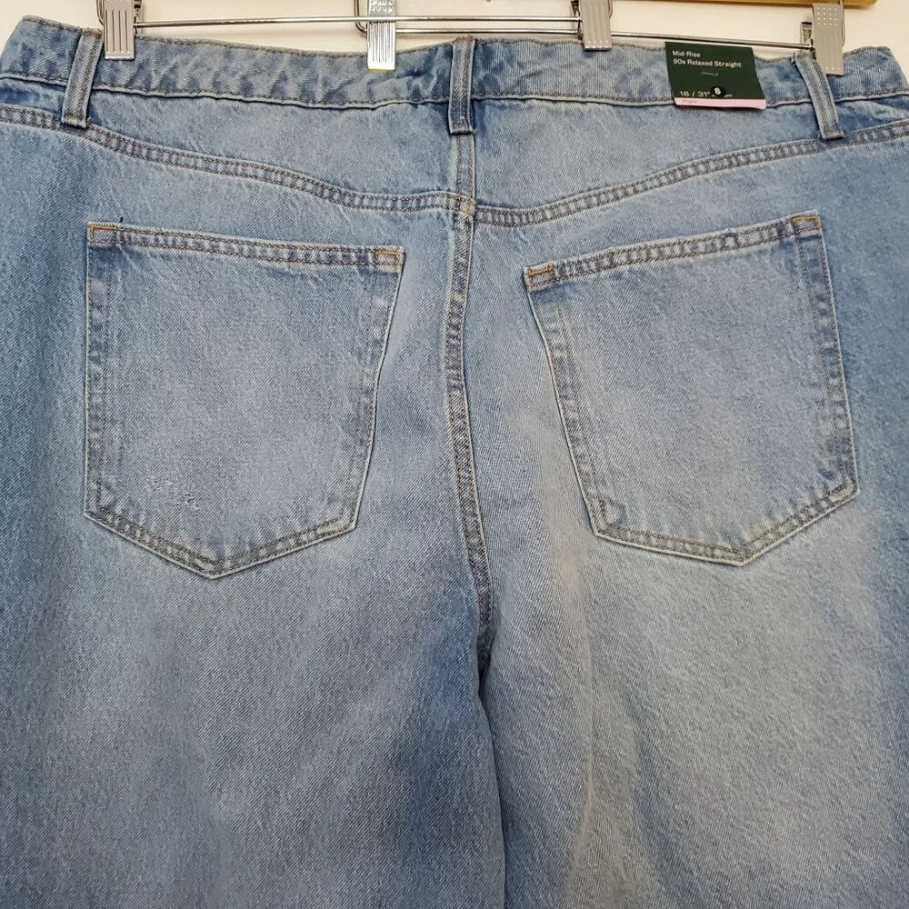 Wild Fable Size 18 Two Toned Blue Mid Rise 90's Relaxed Straight Jeans - Picture 4 of 9